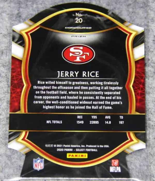 2020 Jerry Rice #20 Panini Select Concourse Die Cut Red Prizm - back