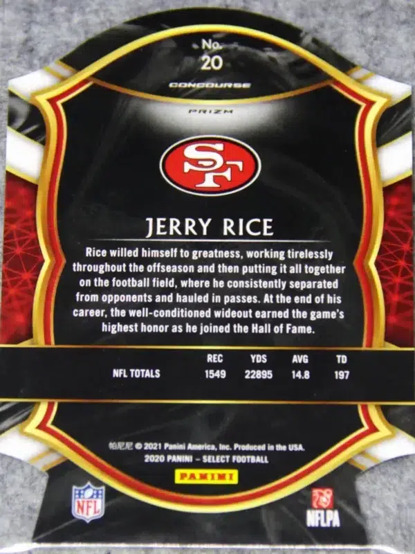 2020 Jerry Rice #20 Panini Select Concourse Die Cut Red Prizm - back