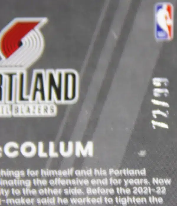 2021-22 CJ McCollum #DS-CJM Panini Donruss Optic Dominators Autograph SN#72 - detail