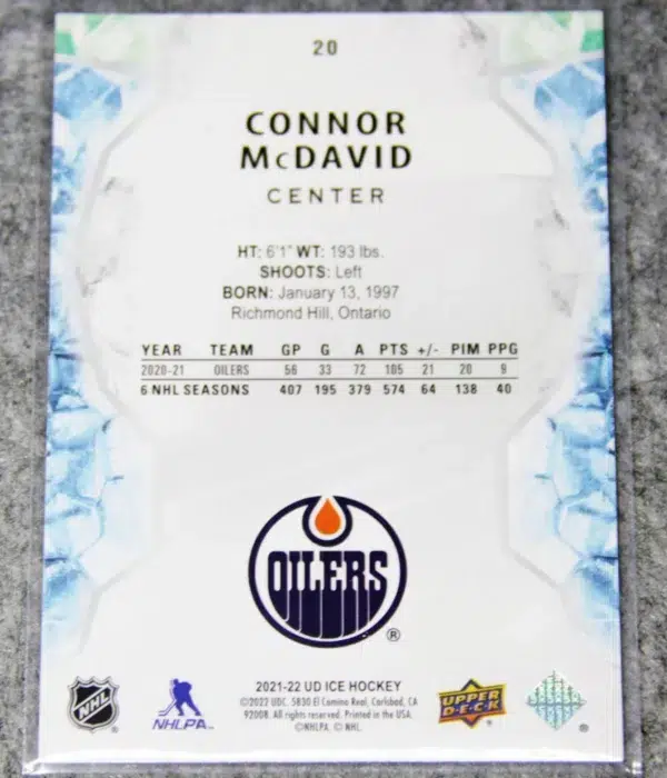 2021-22 Connor McDavid #20 Upper Deck Ice - back