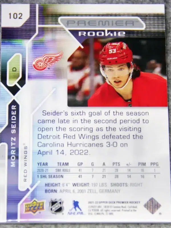 2021-22 Moritz Seider #102 Upper Deck Premier Rookies RC /399