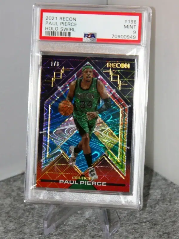 2021-22 Paul Pierce #196 Panini Recon Holo Swirl PSA MINT 9 SN#1 - stand
