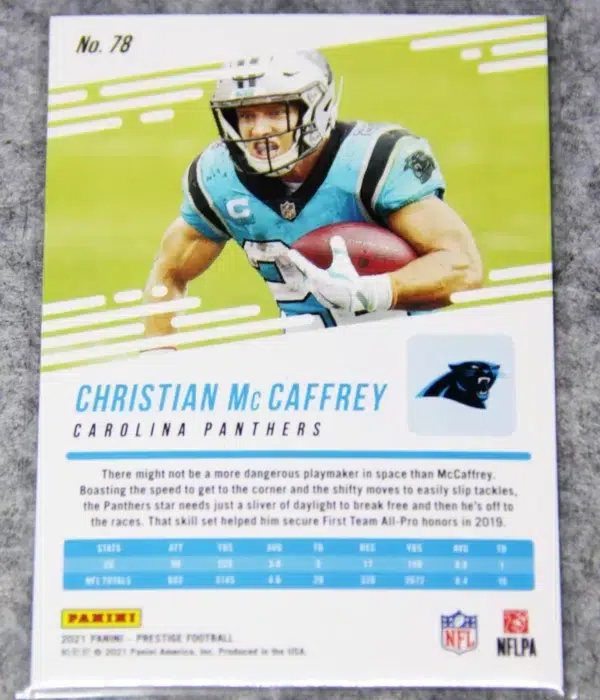 2021 Christian McCaffrey #78 Panini Prestige Xtra Points Galaxy Parallel - back