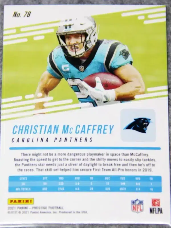 2021 Christian McCaffrey #78 Panini Prestige Xtra Points Galaxy Parallel - back