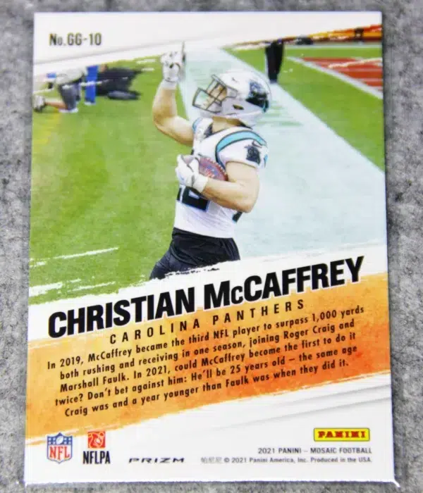 2021 Christian McCaffrey #GG-10 Panini Mosaic Football Got Game Green Prizm - back