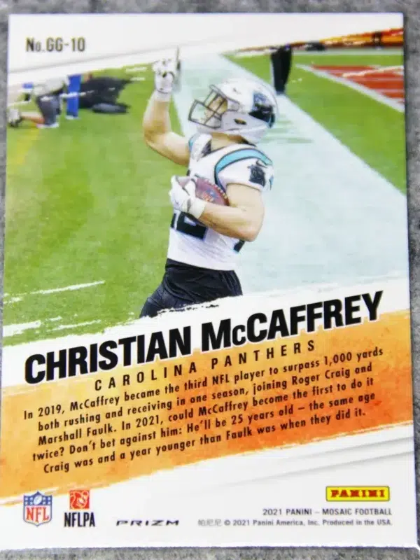 2021 Christian McCaffrey #GG-10 Panini Mosaic Football Got Game Green Prizm - back