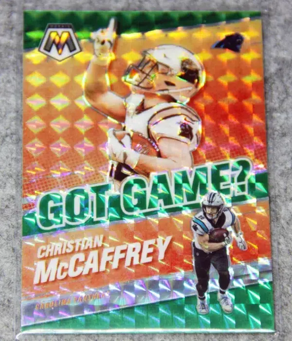 2021 Christian McCaffrey #GG-10 Panini Mosaic Football Got Game Green Prizm - front