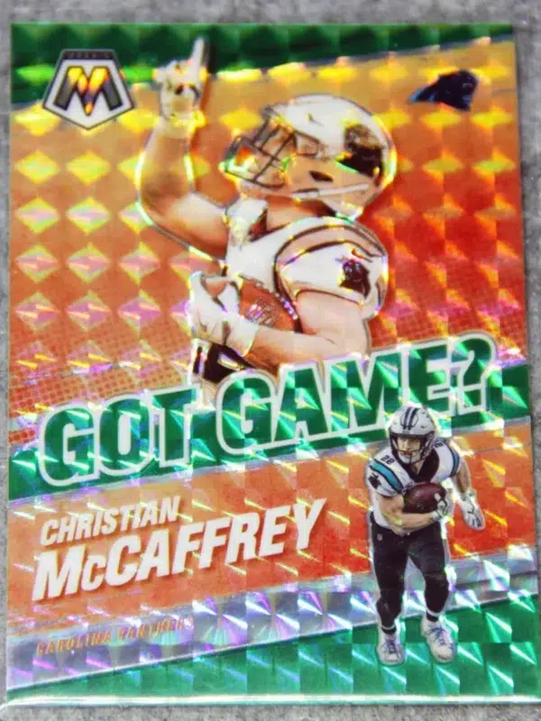 2021 Christian McCaffrey #GG-10 Panini Mosaic Football Got Game Green Prizm - front