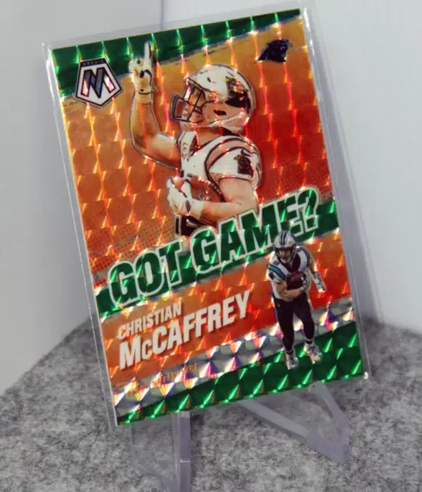 2021 Christian McCaffrey #GG-10 Panini Mosaic Football Got Game Green Prizm - stand