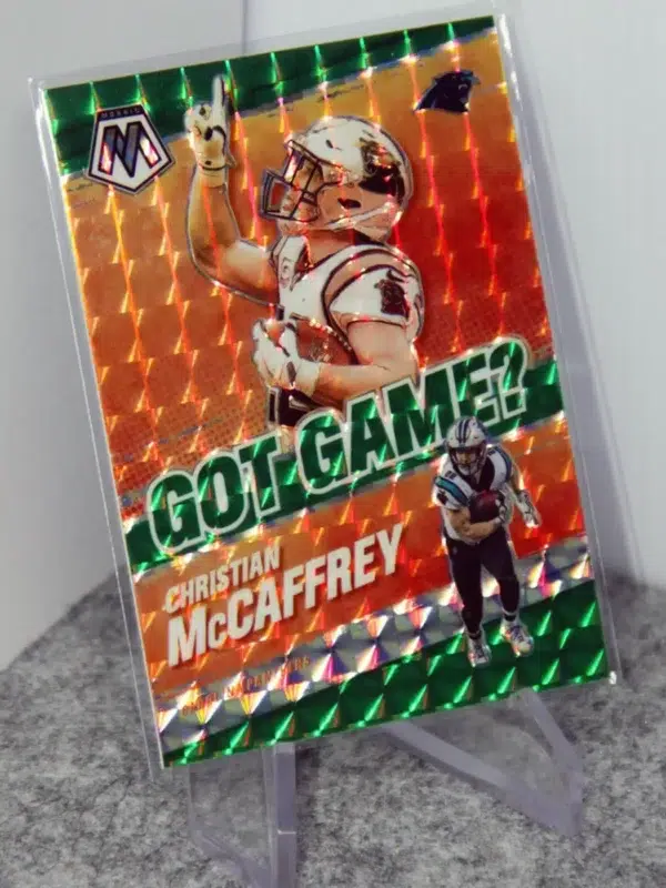 2021 Christian McCaffrey #GG-10 Panini Mosaic Football Got Game Green Prizm - stand