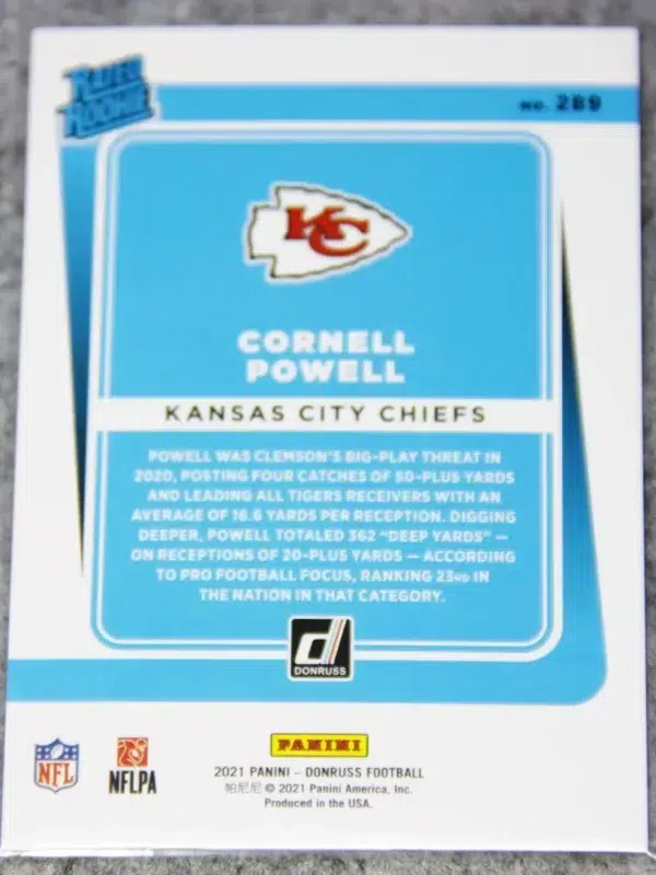 2021 Cornell Powell #289 Panini Donruss Rated Rookie RC - back