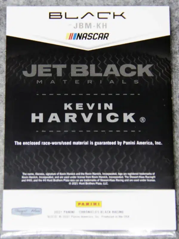 2021 Kevin Harvick #JBM-KH Panini Nascar Jet Black Materials Dual Relic Red SN#37 - back