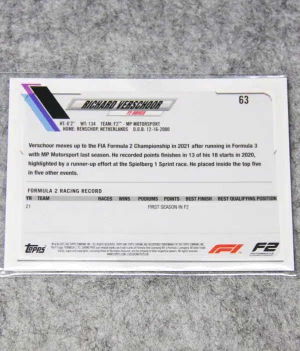 2021 Richard Verschoor #63 Topps Chrome F2 Future Stars Sapphire Refractor - back