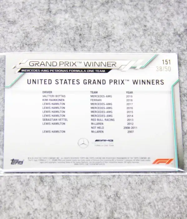 2021 Valtteri Bottas #151 Topps Chrome F1 Grand Prix Winner US Gold Refractor SN#38 - back