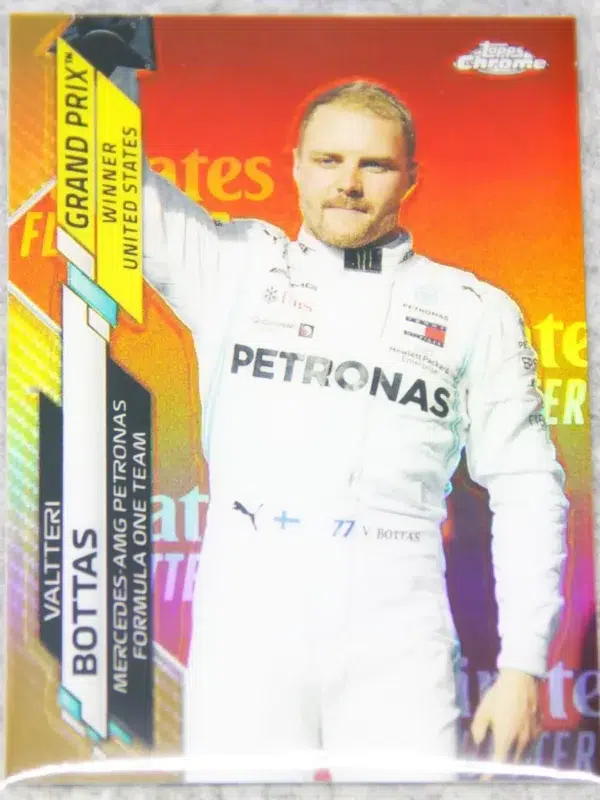 2021 Valtteri Bottas #151 Topps Chrome F1 Grand Prix Winner US Gold Refractor SN#38 - front