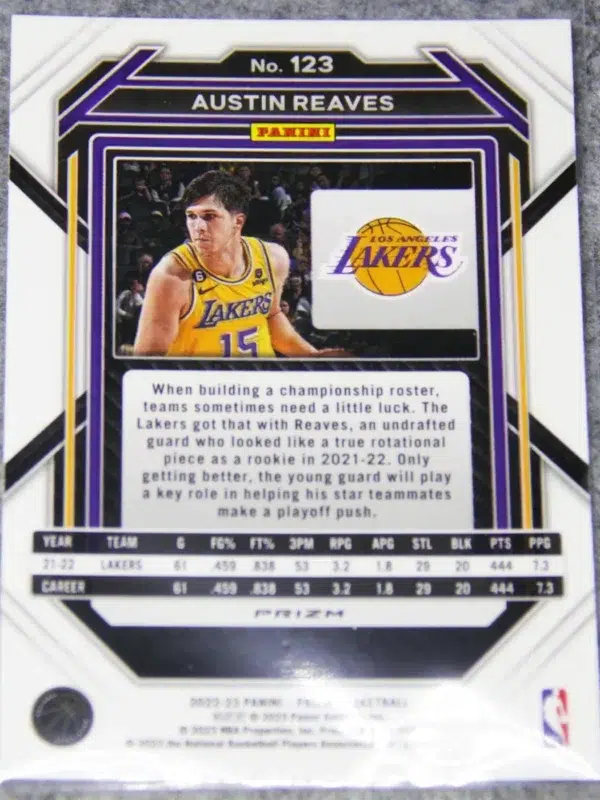 2022-23 Austin Reaves #123 Panini Prizm Fast Break Disco Prizm SP - back