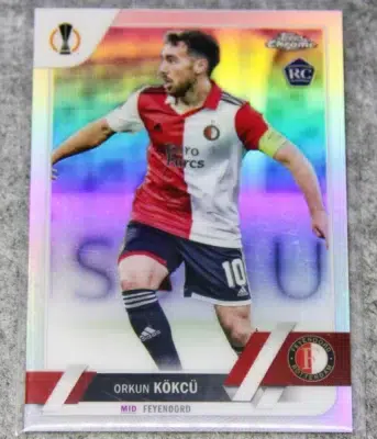 2022-23 Orkun Kokcu #151 Topps Chrome UEFA Europa League Silver Refractor RC - front
