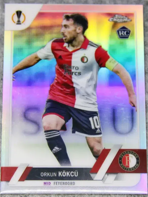 2022-23 Orkun Kokcu #151 Topps Chrome UEFA Europa League Silver Refractor RC - front