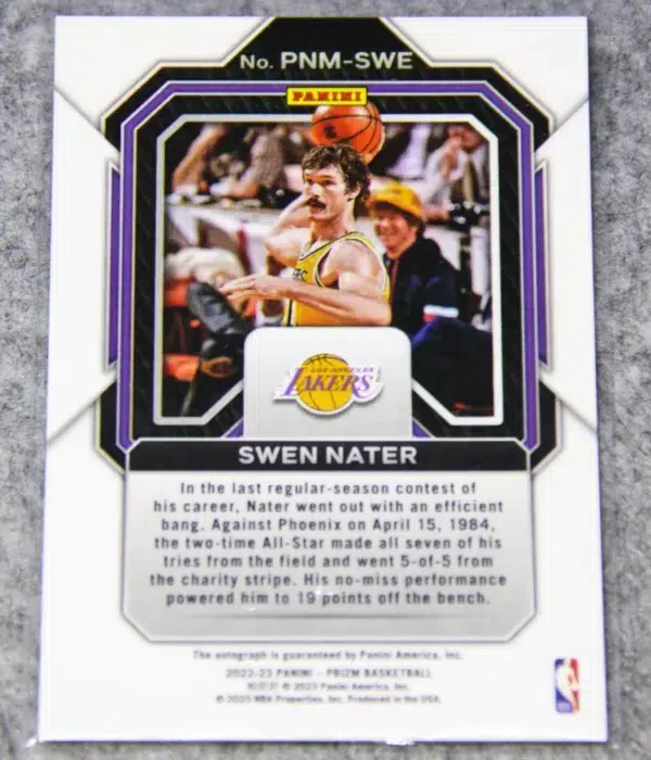 2022-23 Swen Nater #PNM-SWE Panini Prizm Penmanship Autograph - back
