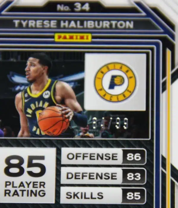 2022-23 Tyrese Haliburton #34 Panini Prizm Monopoly Red Prizm SN#84 - detail