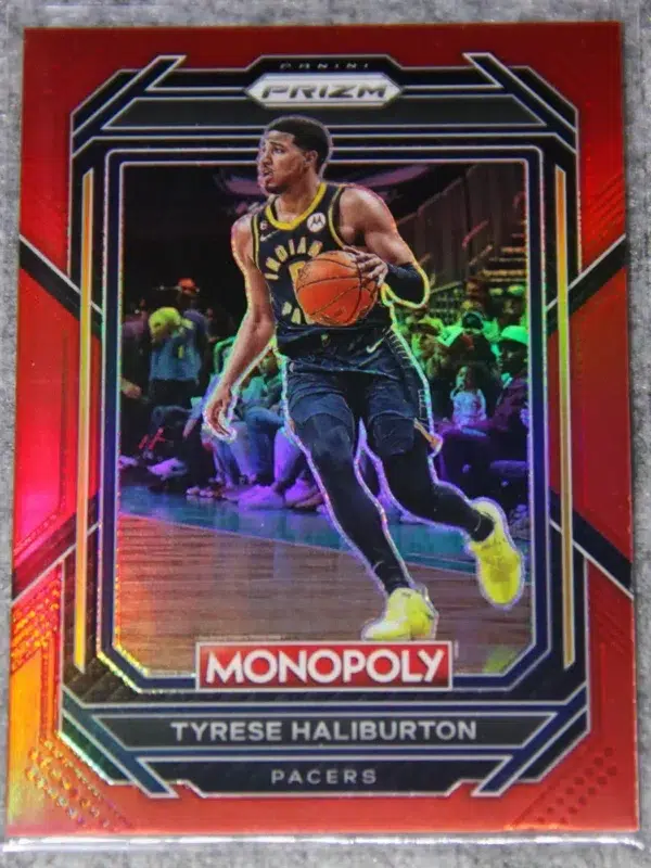 2022-23 Tyrese Haliburton #34 Panini Prizm Monopoly Red Prizm SN#84 - front
