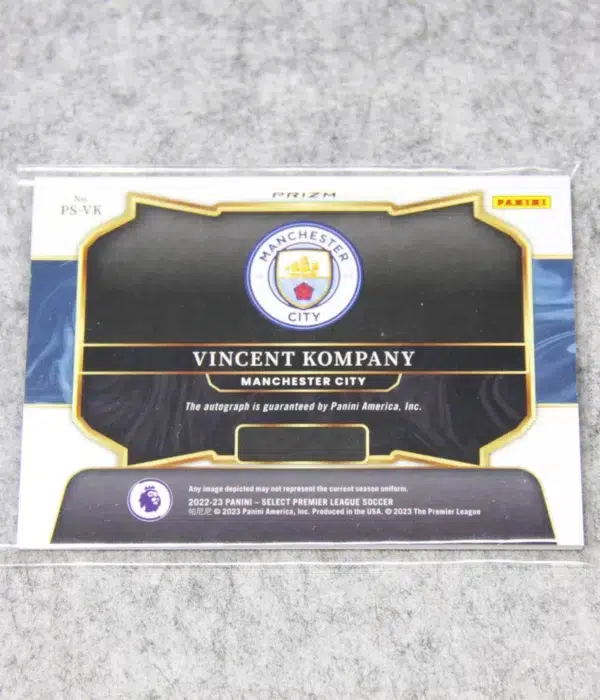 2022-23 Vincent Kompany #PS-VK Panini Premier League Pitchside Signatures Silver Prizm - back