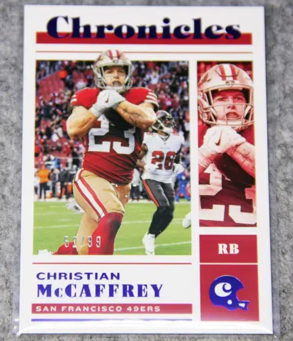 2022 Christian McCaffrey #29 Panini Chronicles Blue Parallel SN#52 - front