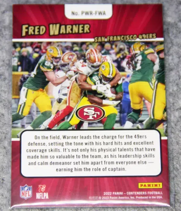 2022 Fred Warner #PWR-FWA Panini Contenders Power Players - back