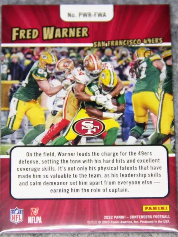 2022 Fred Warner #PWR-FWA Panini Contenders Power Players - back