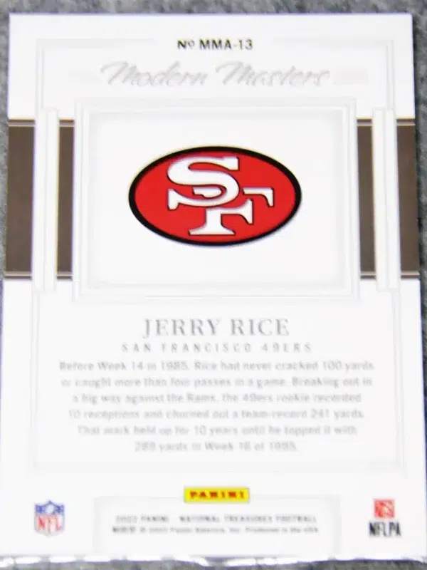 2022 Jerry Rice #MMA-13 Panini National Treasures Modern Masters SN#49 - back