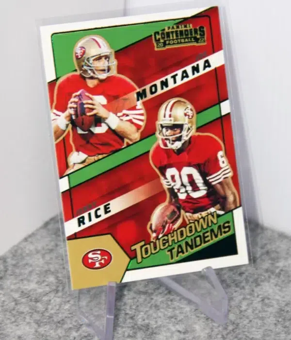 2022 Joe Montana & Jerry Rice #TDT-SF9 Panini Contenders Touchdown Tandems Emerald Parallel - stand