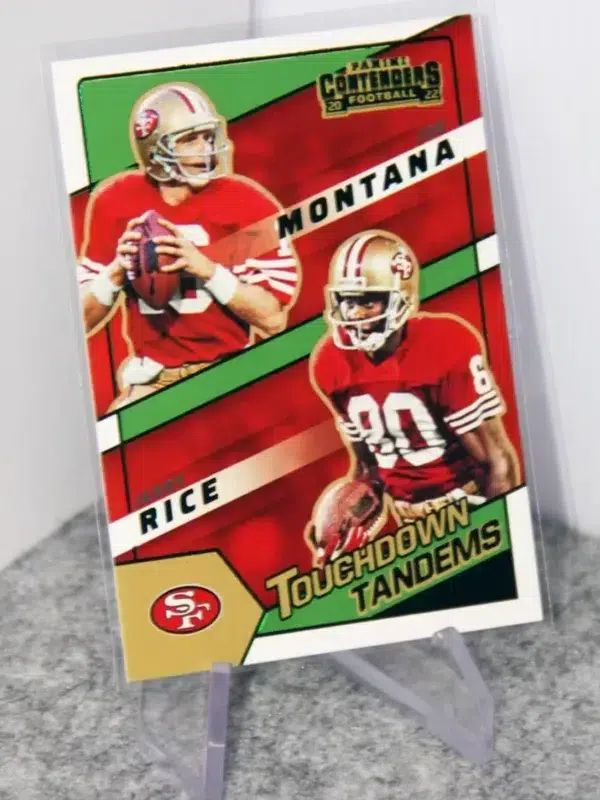 2022 Joe Montana & Jerry Rice #TDT-SF9 Panini Contenders Touchdown Tandems Emerald Parallel - stand