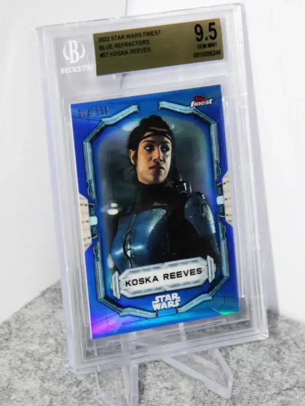 2022 Koska Reeves #57 Topps Finest Star Wars Blue Refractor SN#14 BGS 9.5 GEM MT - stand