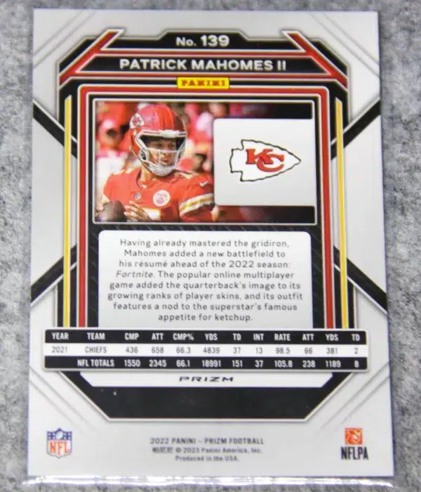 2022 Patrick Mahomes II #139 Panini Prizm Silver Prizm - back