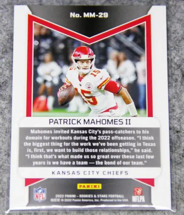 2022 Patrick Mahomes II #MM-29 Panini Rookies & Stars Man in Motion - back