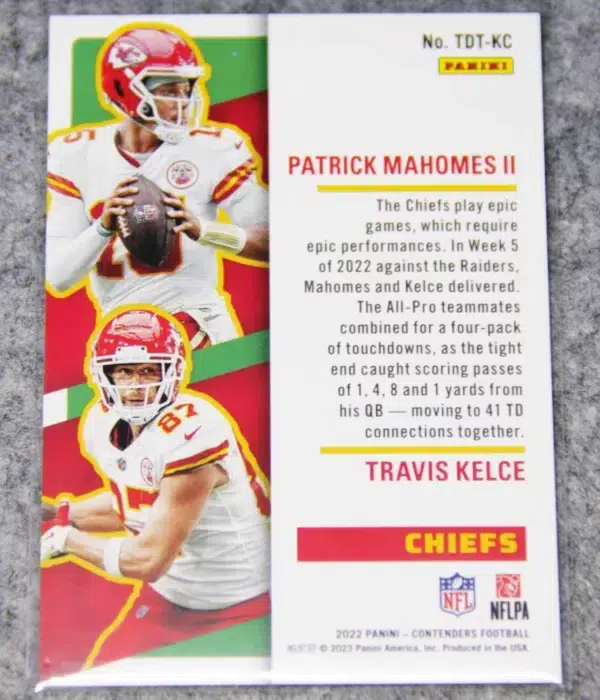 2022 Patrick Mahomes & Travis Kelce #TDT-KC Panini Contenders Touchdown Tandems - back