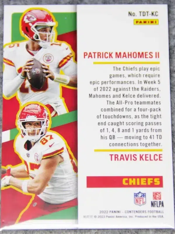 2022 Patrick Mahomes & Travis Kelce #TDT-KC Panini Contenders Touchdown Tandems - back
