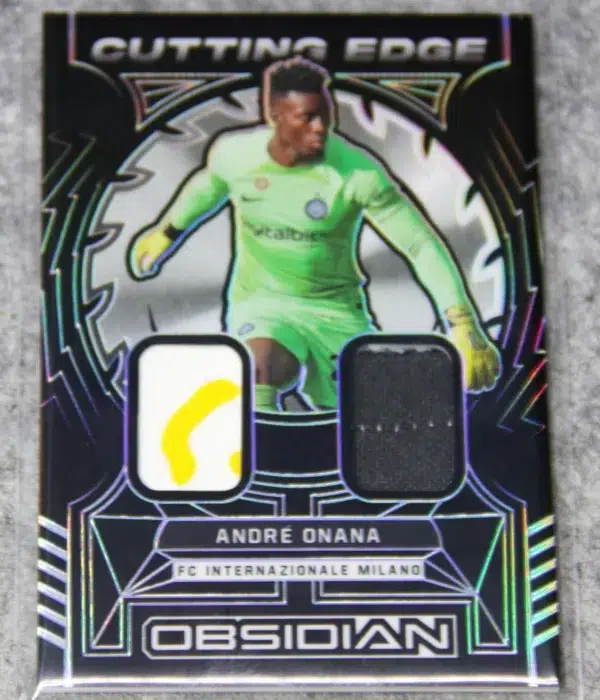 2023 Andre Onana #CE-AO Panini Obsidian Soccer Cutting Edge Dual Patch Silver SN#157 - front