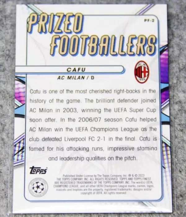 2023 Cafu #PF-2 Topps Finest UEFA Champions League Prized Footballers Purple Refractor SN#259 - back