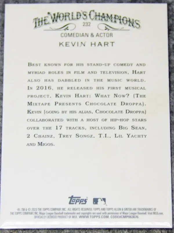 2023 Kevin Hart #232 Topps Allen & Ginter - back