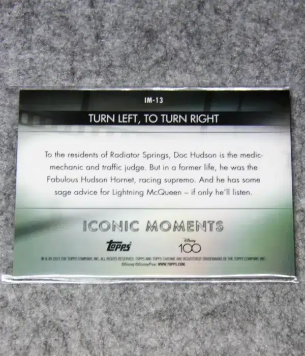 2023 Lightning McQueen #IM-13 Topps Chrome Disney 100 Iconic Moments Turn Left, To Turn Right - back