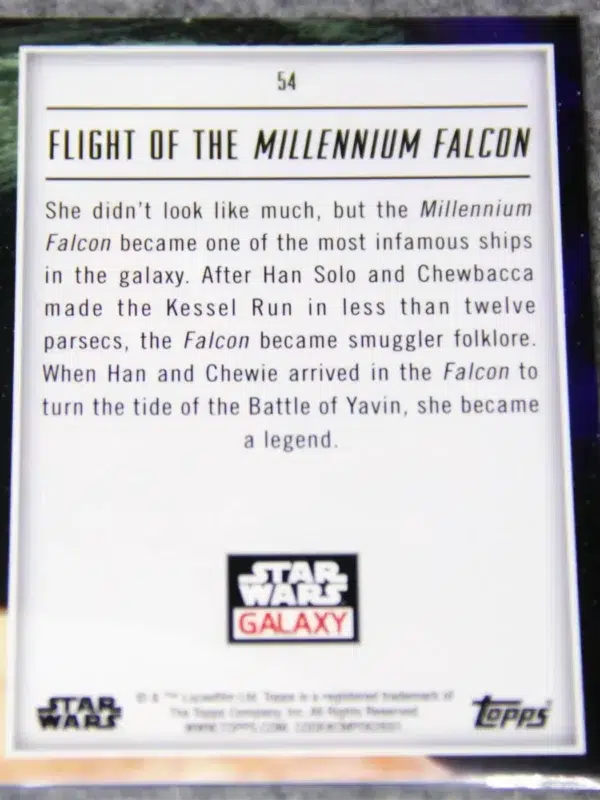 2023 Millennium Falcon #54 Topps Star Wars Chrome Galaxy Flight of the Millennium Falcon Prism Refractor SN#53 - back