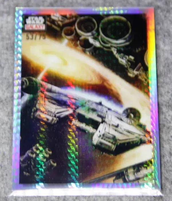 2023 Millennium Falcon #54 Topps Star Wars Chrome Galaxy Flight of the Millennium Falcon Prism Refractor SN#53 - front