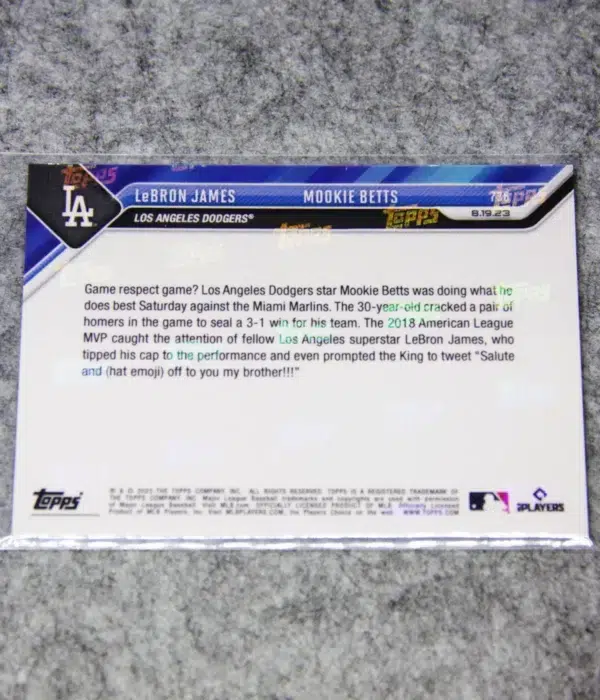 2023 Mookie Betts & LeBron James #736 Topps Now Salute To Greatness - back