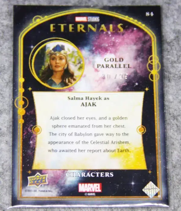 2023 Salma Hayek as Ajak #84 Upper Deck Marvel Eternals Characters Gold Parallel SN#30 - back