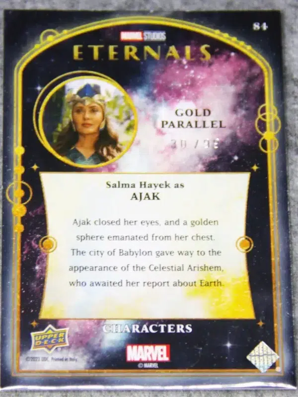 2023 Salma Hayek as Ajak #84 Upper Deck Marvel Eternals Characters Gold Parallel SN#30 - back