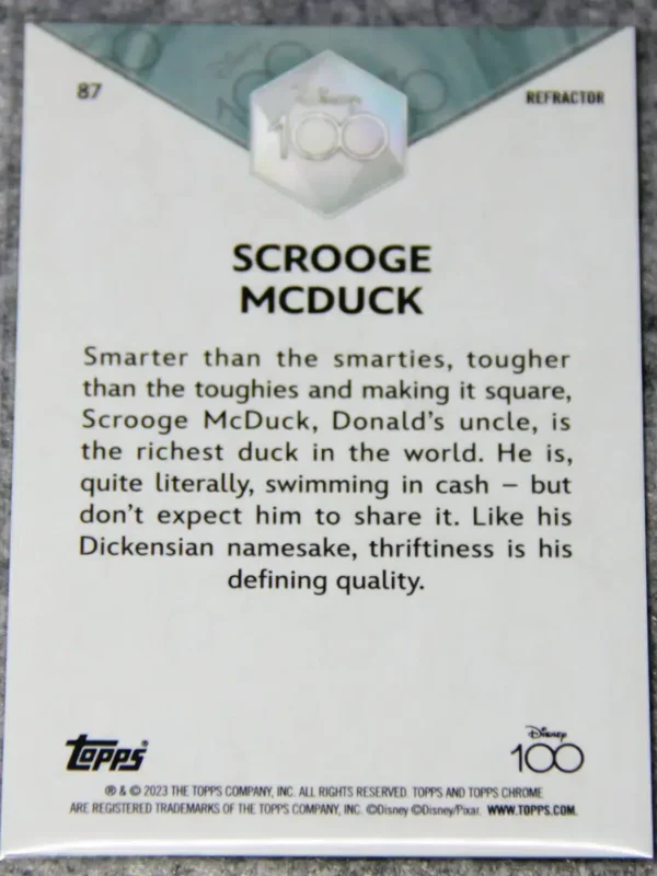2023 Scrooge McDuck #87 Topps Chrome Disney 100 Silver Refractor SP - back