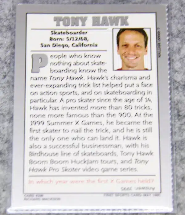 1990 Tony Hawk #336 Sports Illustrated for Kids 15th Anniversary RC - back