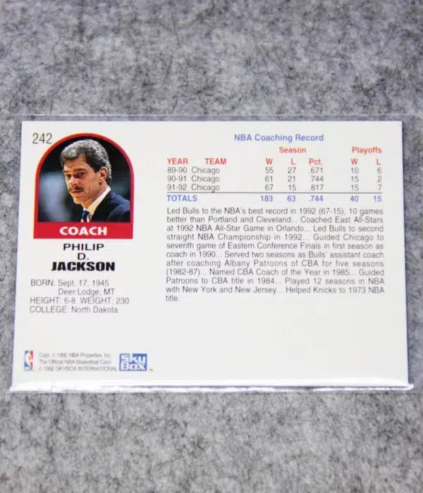 1992-93 Phil Jackson #242 NBA Hoops Coach - back