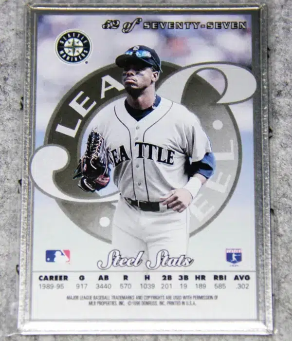 1995 Ken Griffey Jr. #52 Donruss Leaf Steel w Coating - back